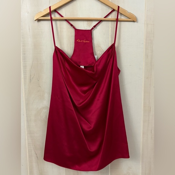 Robert Graham ROSA Racerback Tank Top Women's Size L Red SILK Viscose Cowl NWT - Picture 1 of 9